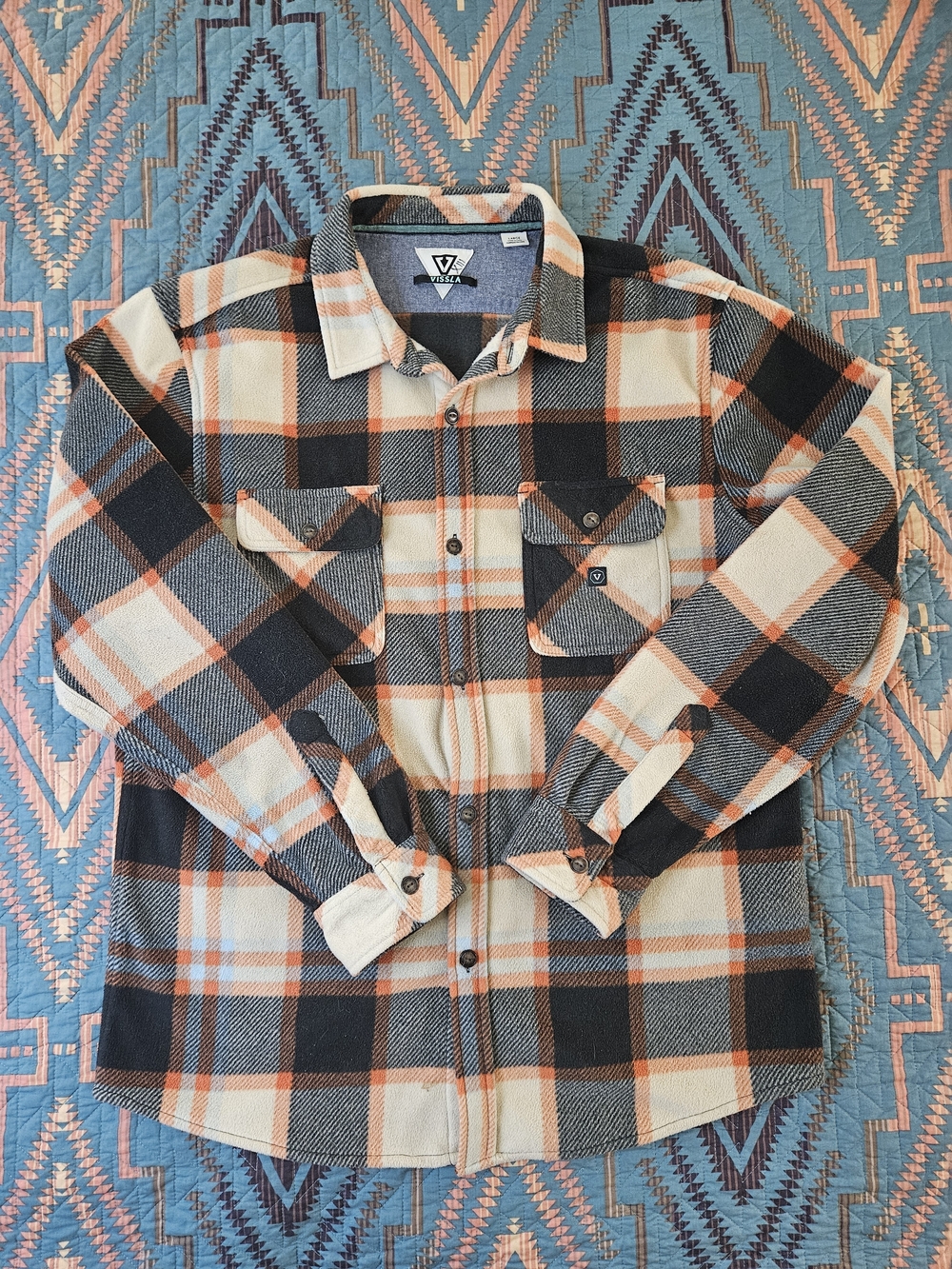 VISSLA Cream, Black & Orange Plaid Button-Down Shirt